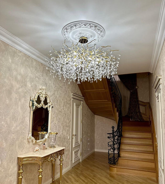Lampadario a soffitto con foglie di cristallo, nuovo e conveniente in stile francese