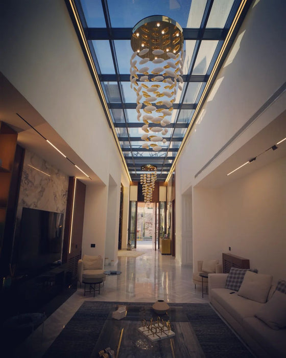 Lámpara de techo colgante de huevo de dragón dorado única y artística moderna para escalera/centro de ventas/hotel