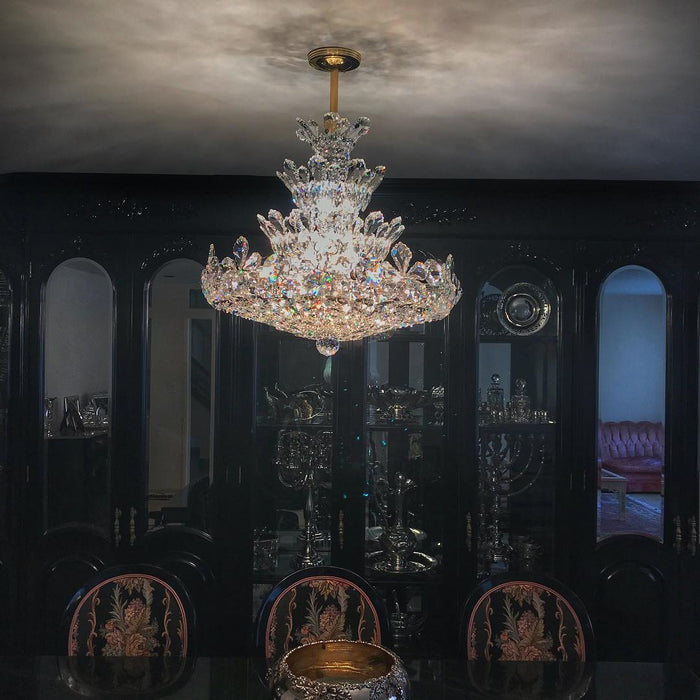 Lampadario di cristallo floreale impero di lusso con lampada moderna a 4 strati per foyer e soggiorno