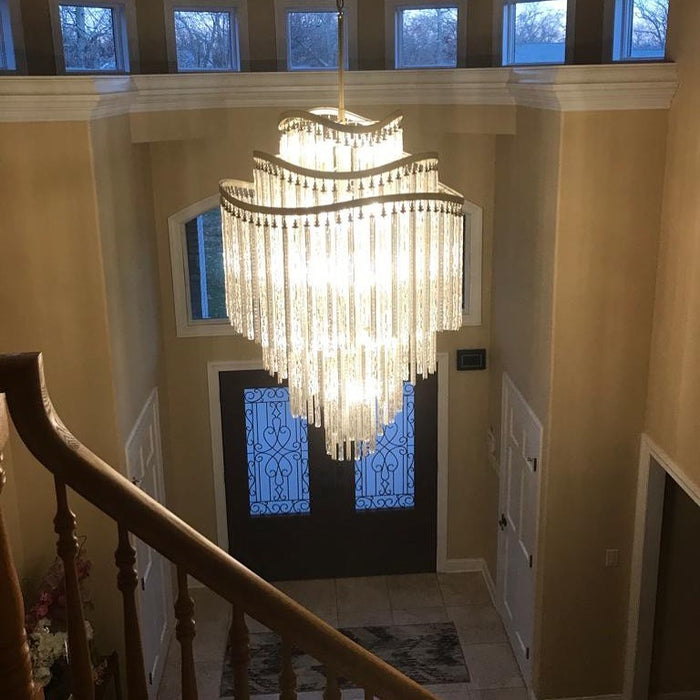 Huge Post-modern Hollow Glass Tube Tassel Chandelier for Living Room/Foyer/Villa/Stairs