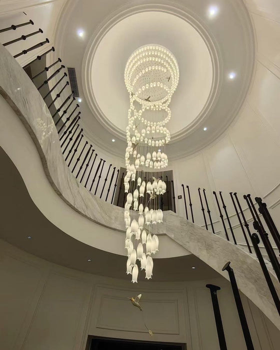 Novedad 2023, elegante lámpara de araña de flores para vestíbulo/escalera