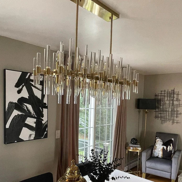 Lámpara de araña de cristal de estilo moderno con acabado dorado