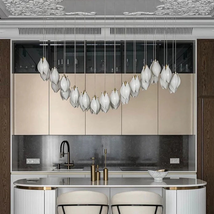 Nordic Magnolia Flower Ceramics Chandelier with Rectangular Canopy