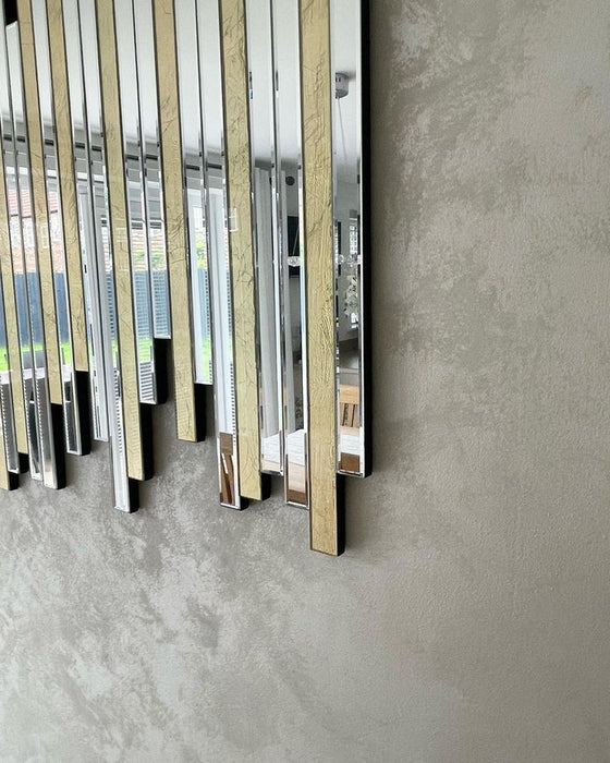 Decoración de pared de espejo de metal dorado de acero inoxidable