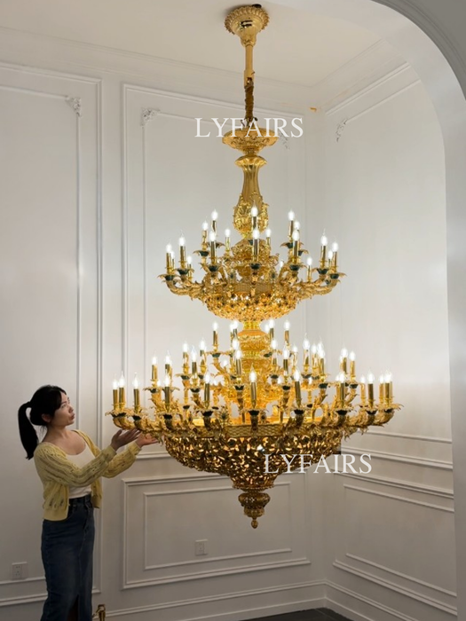 Royal Versailles Malachite Inlay Gilded Brass Candles Chandelier for Grand Foyers/Villas/Mansion/Staircases