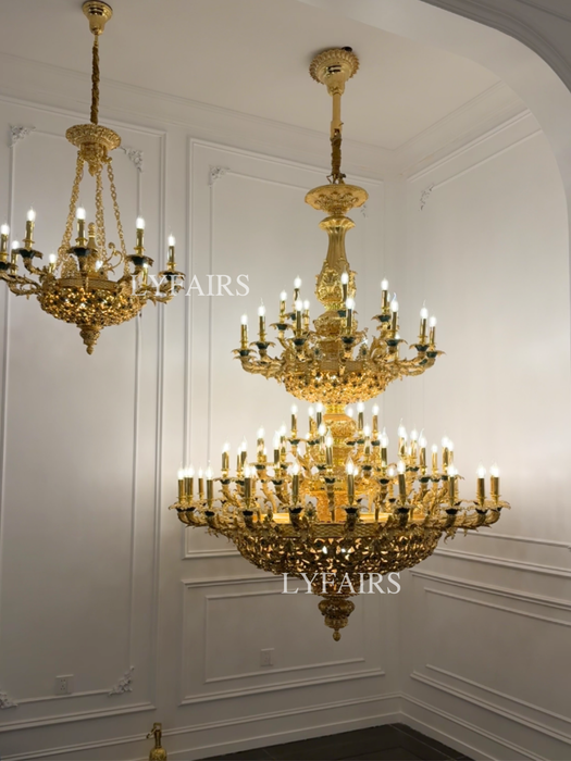 Royal Versailles Malachite Inlay Gilded Brass Candles Chandelier for Grand Foyers/Villas/Mansion/Staircases