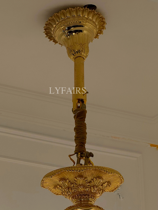 Royal Versailles Malachite Inlay Gilded Brass Candles Chandelier for Grand Foyers/Villas/Mansion/Staircases