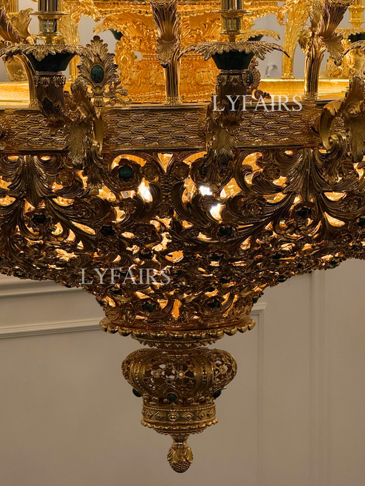 Royal Versailles Malachite Inlay Gilded Brass Candles Chandelier for Grand Foyers/Villas/Mansion/Staircases