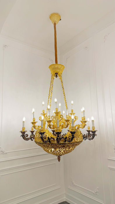 Royal Versailles Malachite Inlay Gilded Brass Candles Chandelier for Grand Foyers/Villas/Mansion/Staircases
