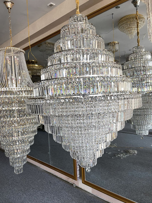 Lampadario extra large cromato / argento / oro per apparecchio di illuminazione a soffitto in cristallo per scale del soggiorno