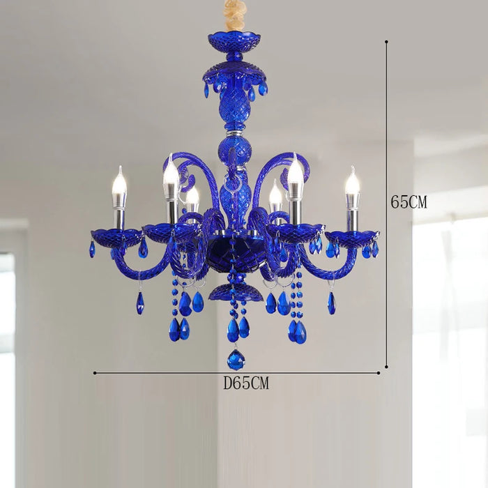 Lámpara de araña de cristal con vela azul nórdica Klein para sala de estar/dormitorio 