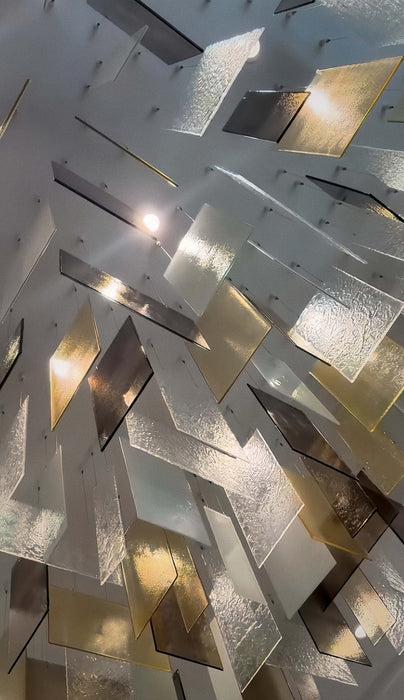 Modern Layered Amber & Clear Textured Glass Panel Ceiling Light for Hotel Lobby/Living Room