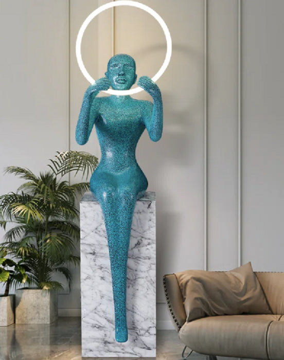 Black/Blue Sitting Statue Floor Lamp