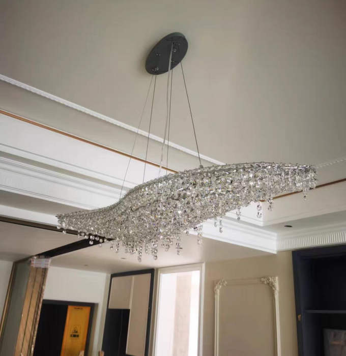 Luxury S-shaped Waved Clear Crystal Chandelier in Black/Blue for Dining Room/Living Room