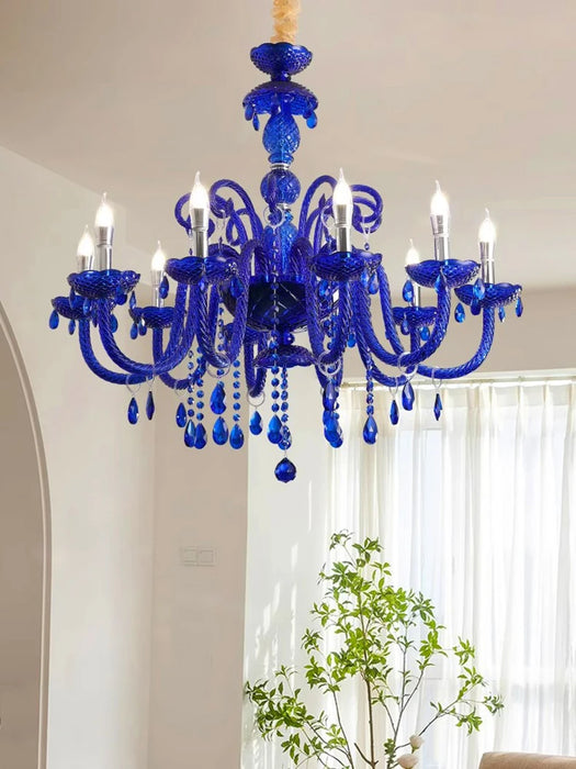 Lámpara de araña de cristal con vela azul nórdica Klein para sala de estar/dormitorio 