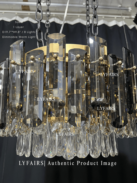 Smoke Gray Crystal Chandelier Flush Mounted Ceiling Light Set for Dining Room/Living Room