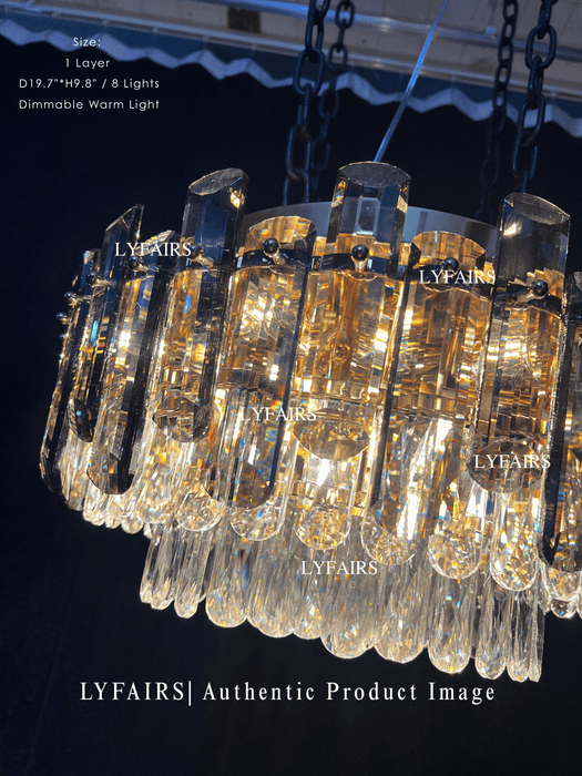 Smoke Gray Crystal Chandelier Flush Mounted Ceiling Light Set for Dining Room/Living Room