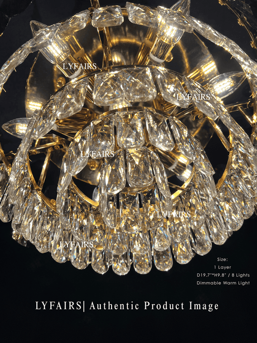 Smoke Gray Crystal Chandelier Flush Mounted Ceiling Light Set for Dining Room/Living Room