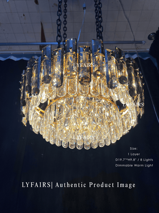Smoke Gray Crystal Chandelier Flush Mounted Ceiling Light Set for Dining Room/Living Room