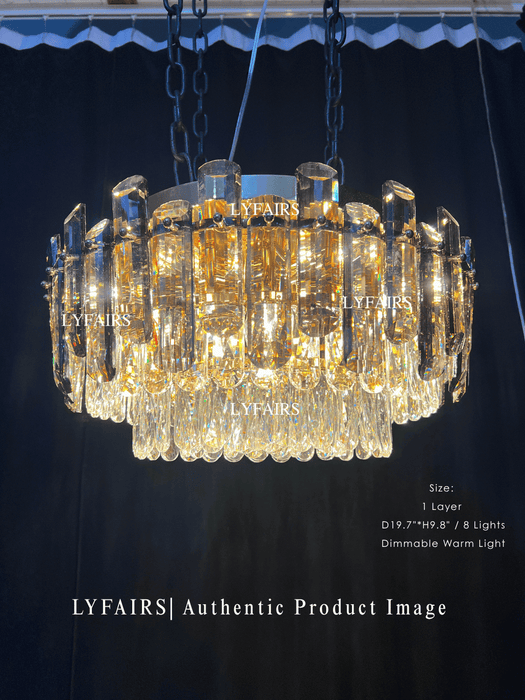 Smoke Gray Crystal Chandelier Flush Mounted Ceiling Light Set for Dining Room/Living Room