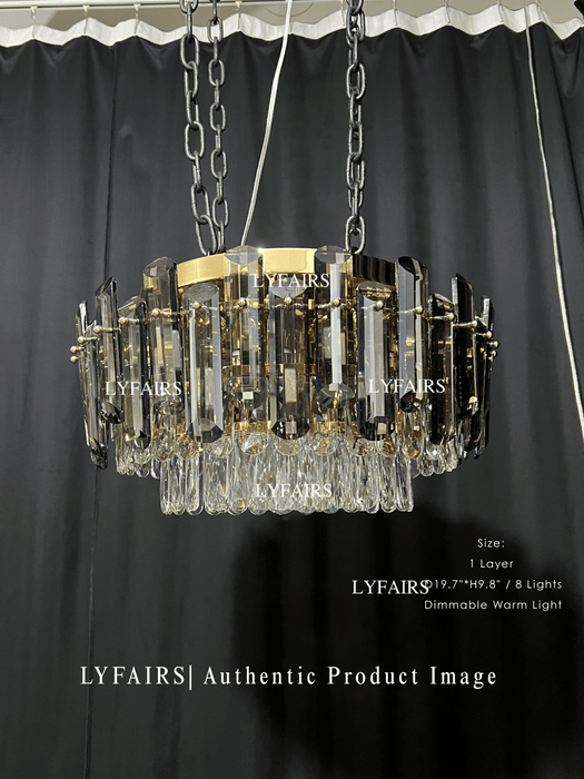 Smoke Gray Crystal Chandelier Flush Mounted Ceiling Light Set for Dining Room/Living Room