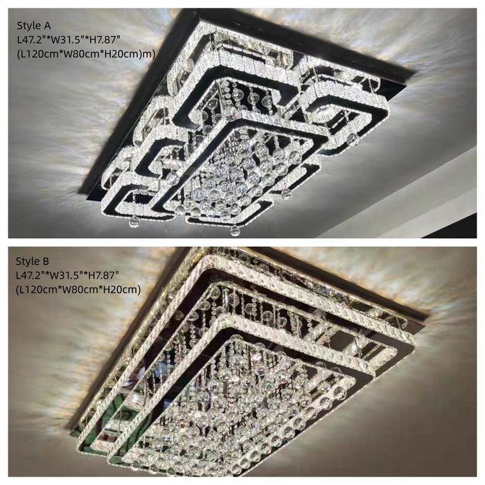Lampadario di lusso con montaggio ad incasso in cristallo rettangolare dimmerabile