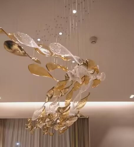 Lámpara flotante de hojas de vidrio de alta gama de lujo para hotel/villa/sala de estar 