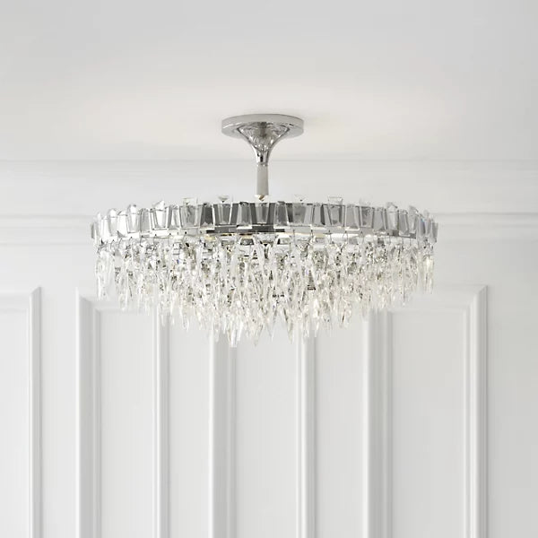 Light Luxury Flush Mount Icicle Crystal Chandelier for Living Room/Bedroom