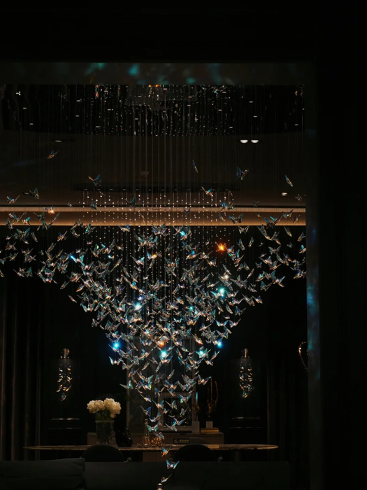 Luxury Cascading Iridescent Butterfly K9 Crystal Art Chandelier