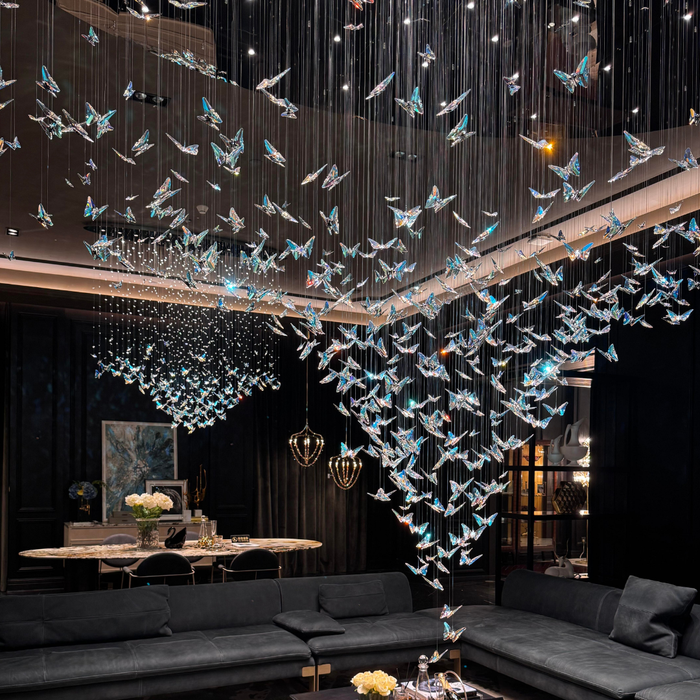 Luxury Cascading Iridescent Butterfly K9 Crystal Art Chandelier