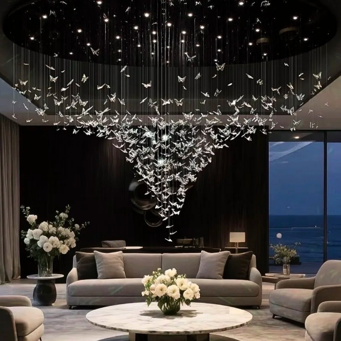 Luxury Cascading Iridescent Butterfly K9 Crystal Art Chandelier