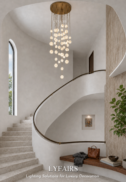 Modern Hanging Spherical Alabaster Chandelier for High Ceilings