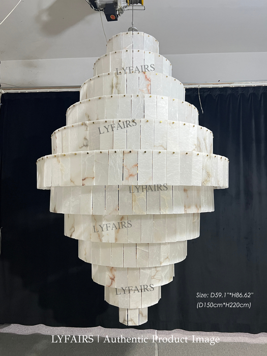 Luxury Sculpted Pyramid-Tier Alabaster Chandelier for High Ceiling