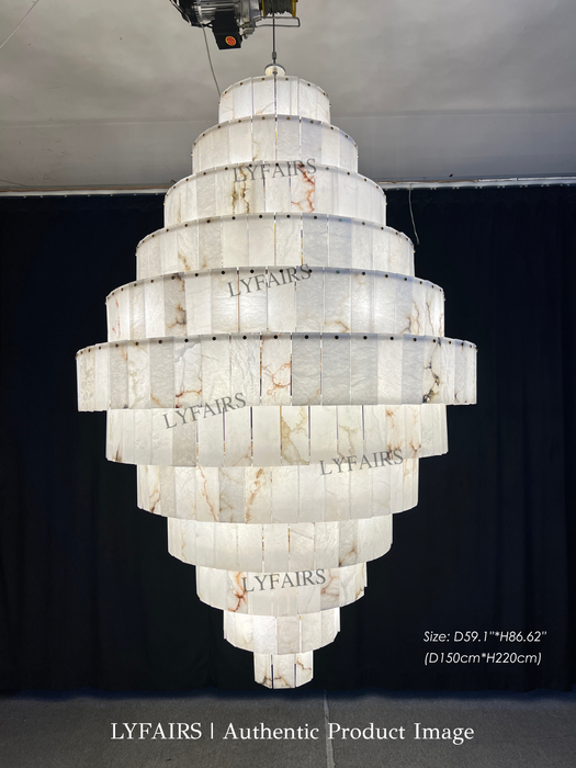 Luxury Sculpted Pyramid-Tier Alabaster Chandelier for High Ceiling