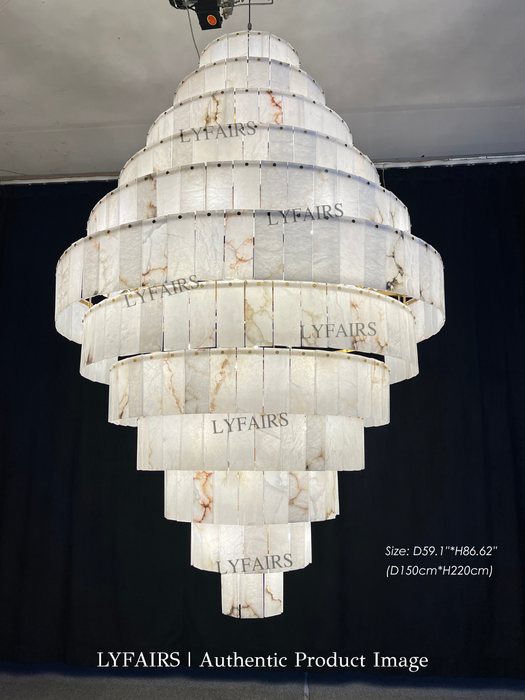 Luxury Sculpted Pyramid-Tier Alabaster Chandelier for High Ceiling