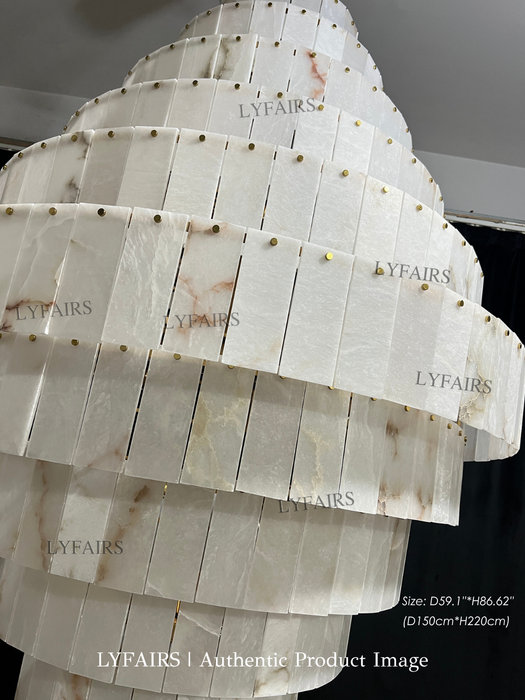 Luxury Sculpted Pyramid-Tier Alabaster Chandelier for High Ceiling