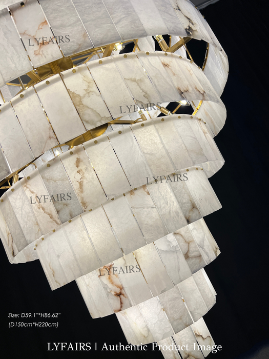 Luxury Sculpted Pyramid-Tier Alabaster Chandelier for High Ceiling