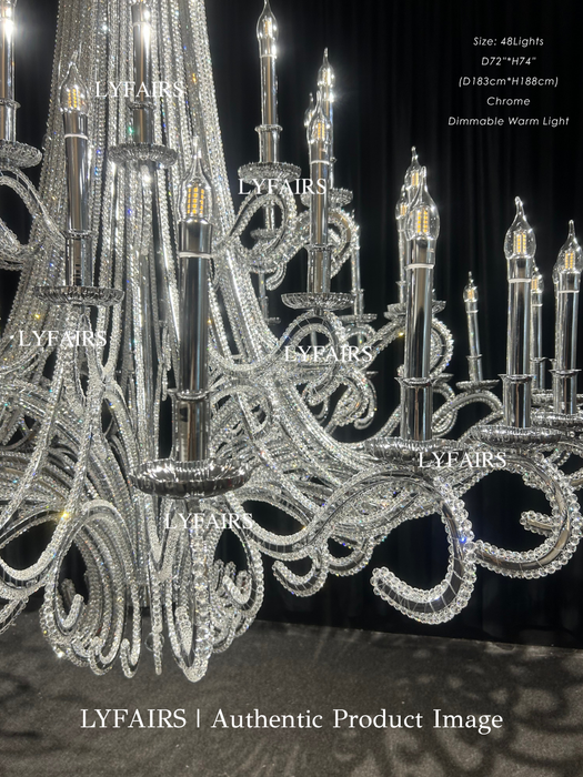 Vintage Large Octopus Curved Branch Chrome Candle Crystal Chandelier