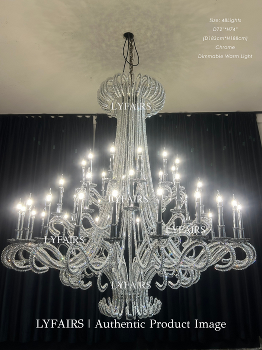 Vintage Large Octopus Curved Branch Chrome Candle Crystal Chandelier