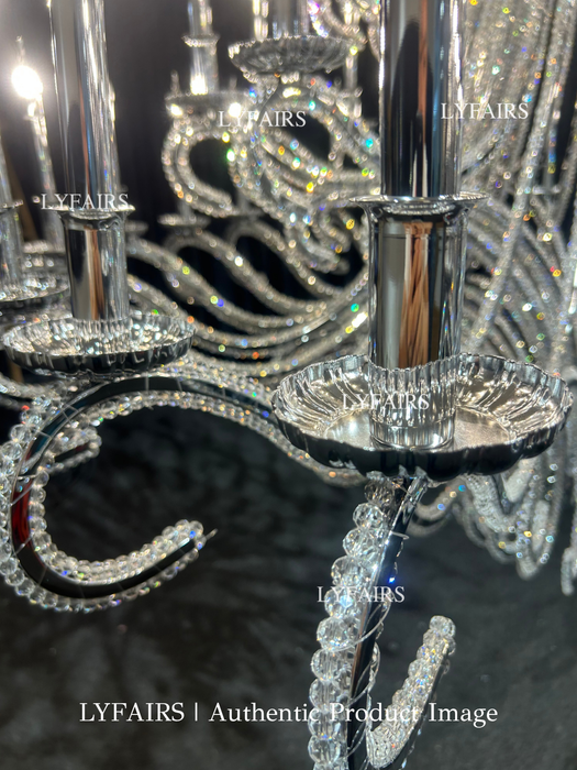 Vintage Large Octopus Curved Branch Chrome Candle Crystal Chandelier