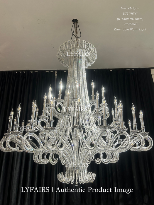 Vintage Large Octopus Curved Branch Chrome Candle Crystal Chandelier