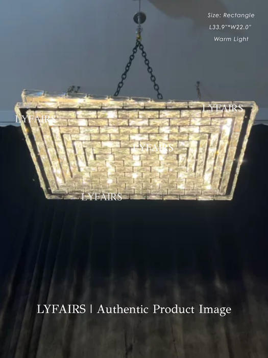 Luxury Modern Two-Layer Rectangle Flush Mount Crystal Chandelier