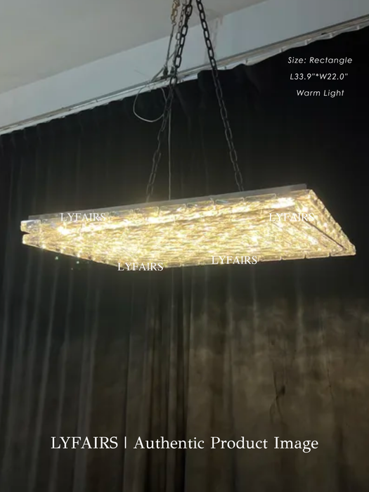 Luxury Modern Two-Layer Rectangle Flush Mount Crystal Chandelier