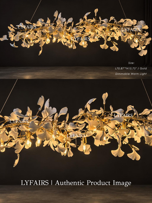 Statement Linear Ginkgo Ceramic Chandelier for Dining Room/Kitchen Island