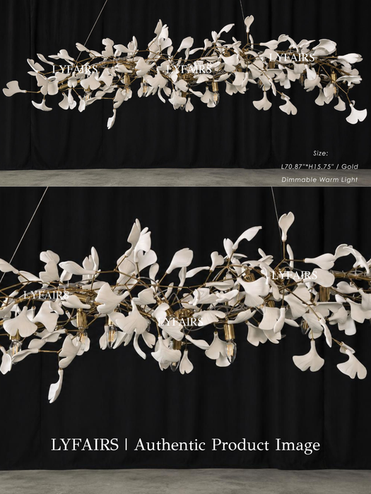 Statement Linear Ginkgo Ceramic Chandelier for Dining Room/Kitchen Island