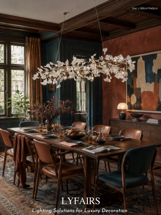 Statement Linear Ginkgo Ceramic Chandelier for Dining Room/Kitchen Island