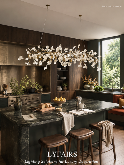 Statement Linear Ginkgo Ceramic Chandelier for Dining Room/Kitchen Island
