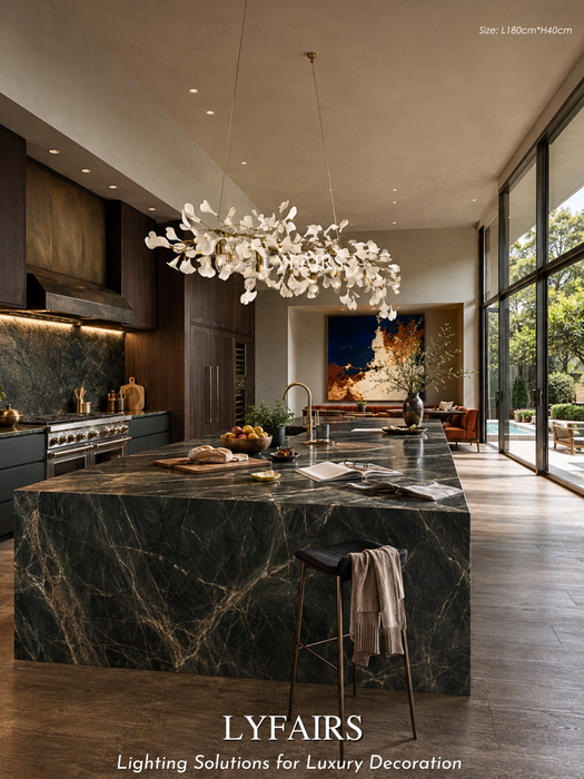 Statement Linear Ginkgo Ceramic Chandelier for Dining Room/Kitchen Island