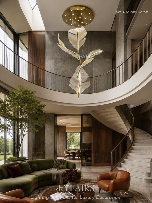 Modern Floating Crystal Leaves Chandelier for High Ceilings