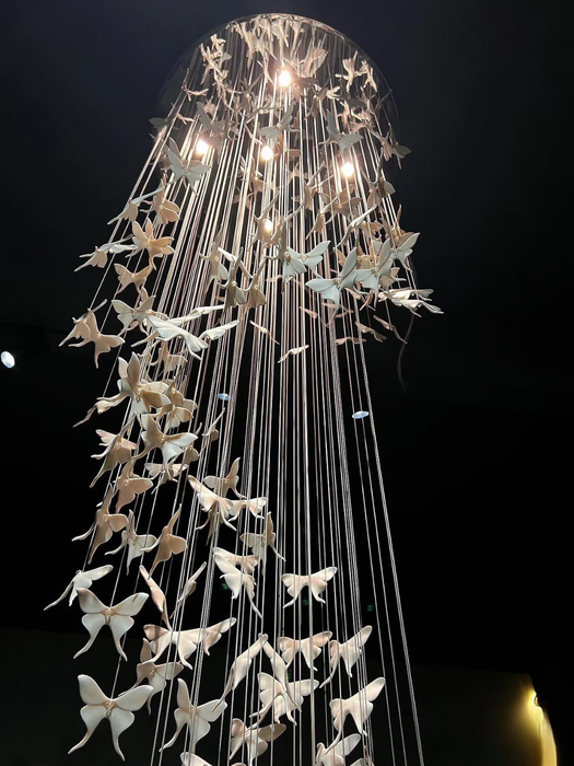 Modern Spiral Ceramic Butterfly Staircase Chandelier Ceiling Light Fixture for High Ceiling/Staircase/Entryway